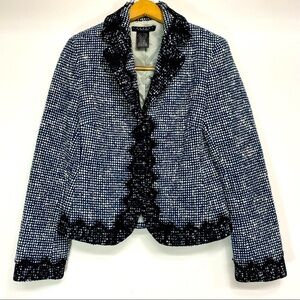 Laundry Shelli Segal Black Lace Trim Tweed Blazer